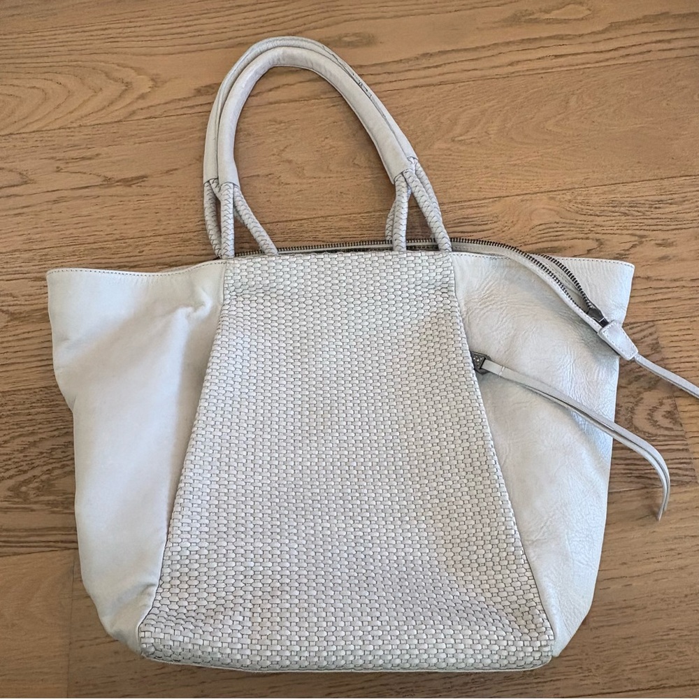 Christopher Kon Woven Leather White Tote Bag